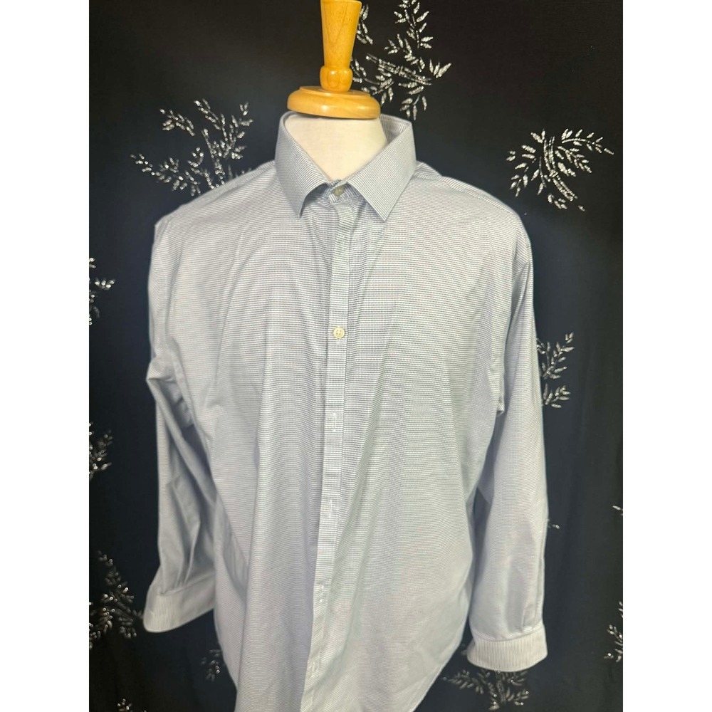 Awearness Kenneth Cole Awear-Tech Mens Dress Shirt 17.5 34/35 Blue White Check